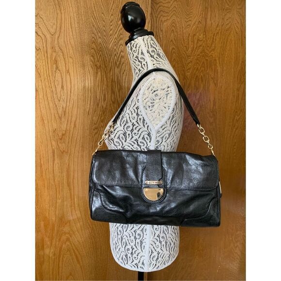 Cole Haan Textured Leather Shoulder Bag with Chain Detail in Black - Picture 12 of 12